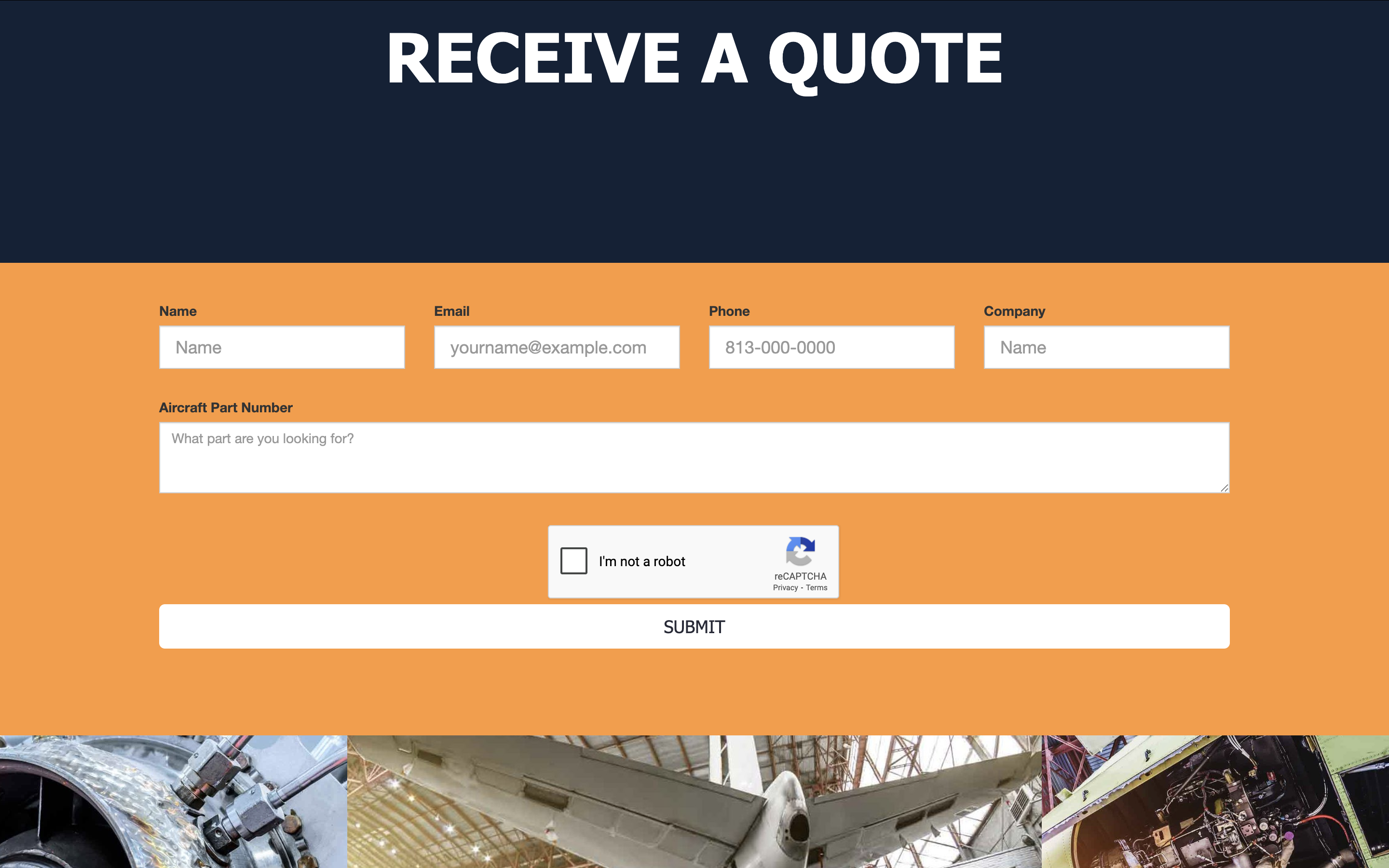Genesis Aircraft Parts quote form before the redesign