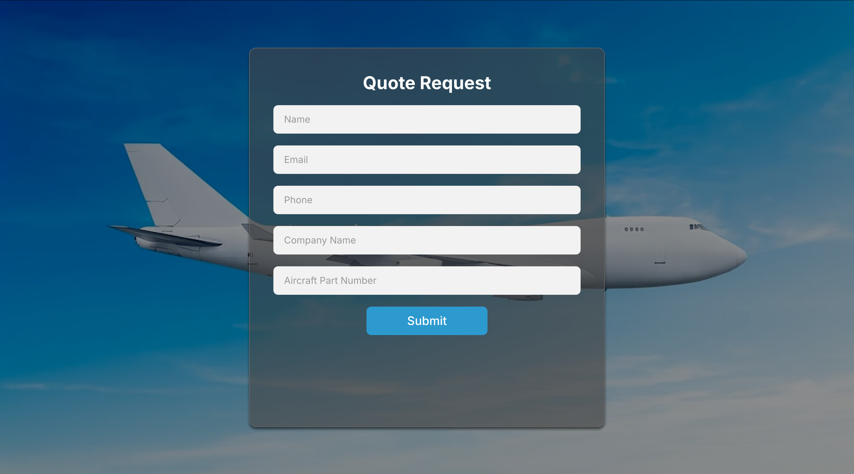Genesis Aircraft Parts quote form after the redesign